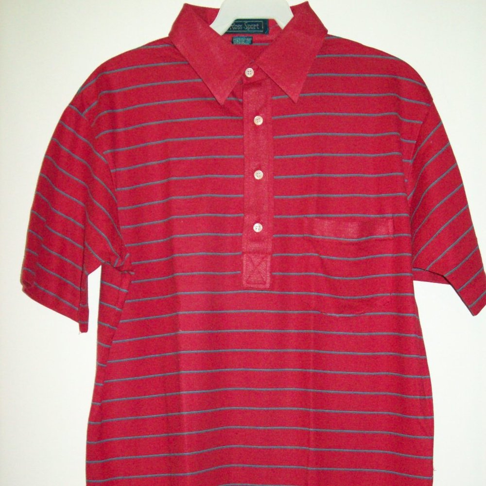 2 MEN'S SPORT POLOS -- 1 RED ROSS SPORT POLO - 1 RED & BLUE JANTZEN POLO SIZE M
